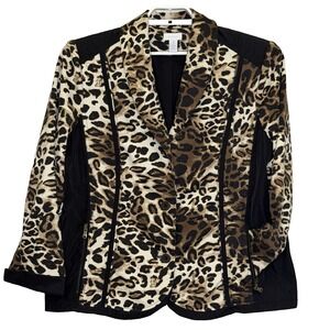 Chico's Windbreaker Blazer Jacket Size 3 XL Animal Print Button Front Pockets